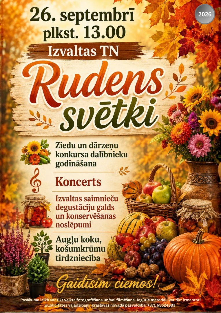 Rudens ziedu, lapu, augļu un dārzeņu kompozīcija. Pasākuma afiša
