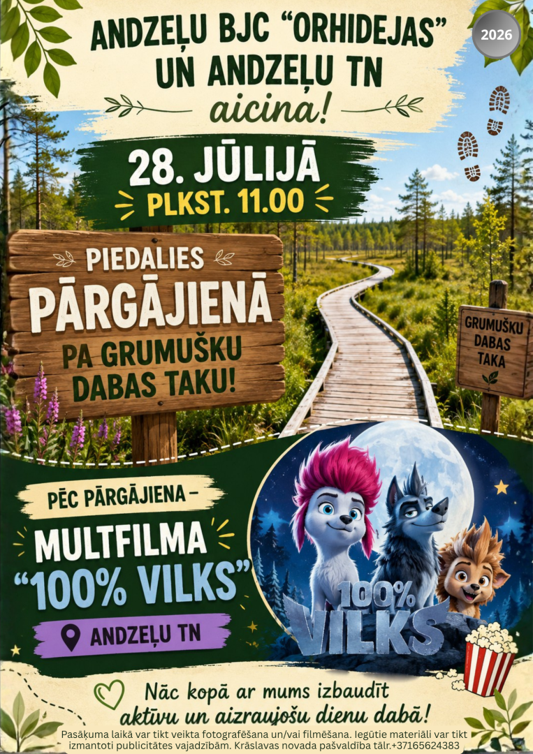 Purva ainava ar koka laipu. Pasākuma afiša