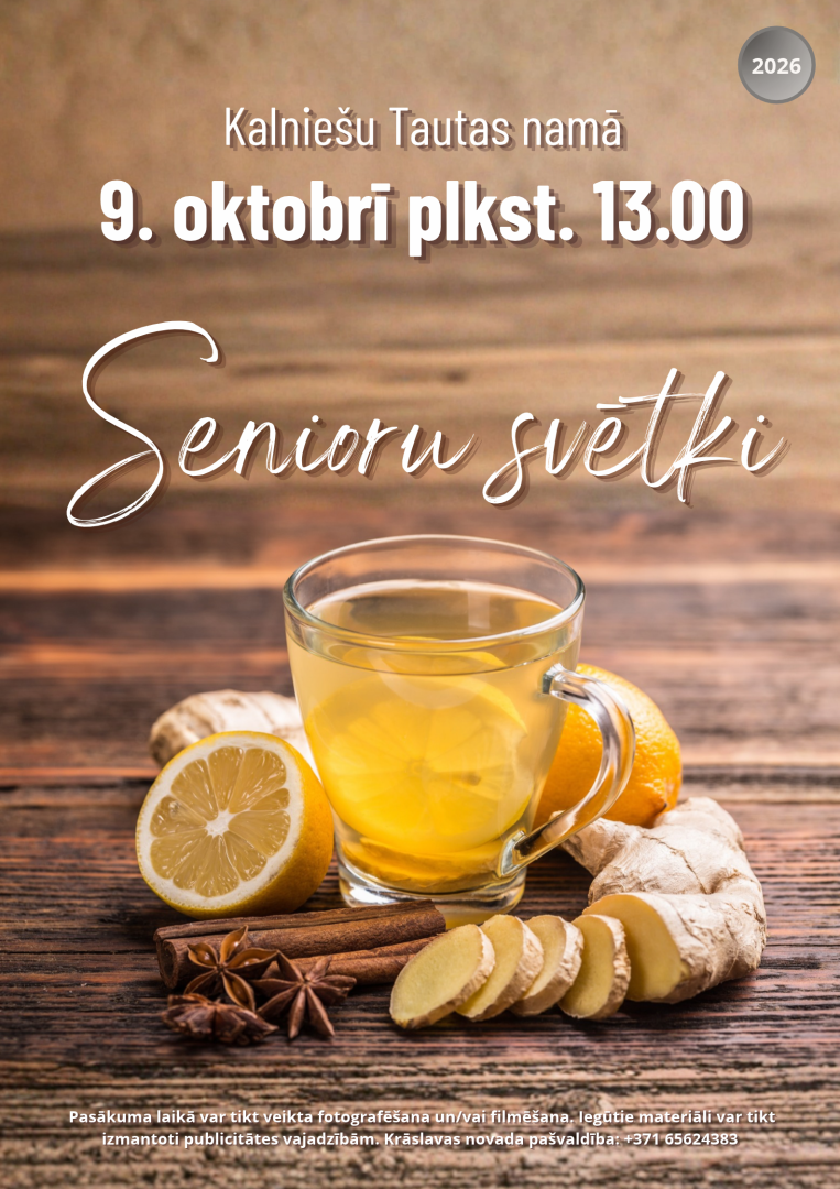 Tēja ar citronu un ingveru uz galda. Pasākuma afiša