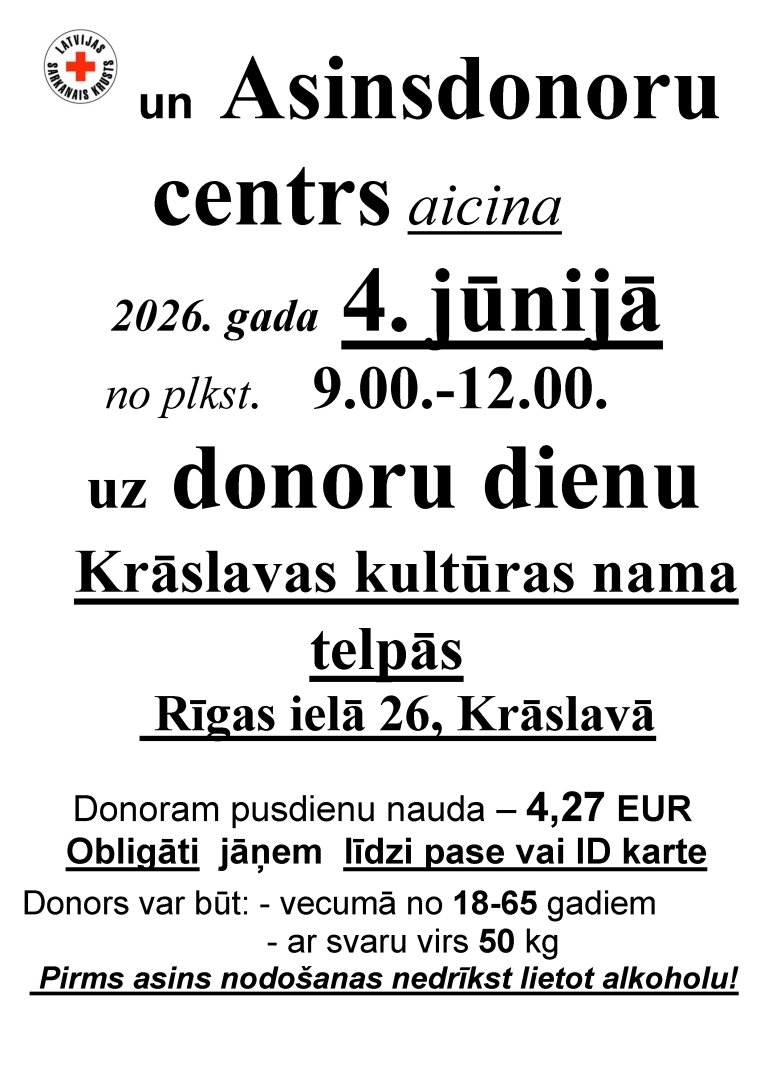 Informācija par donoru dienu Krāslavā