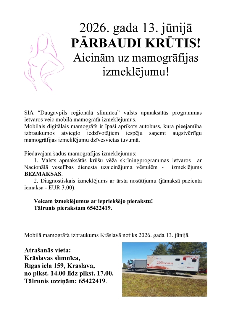 Sievietes siluets. Paziņojums par mamogrāfijas izmeklējumu