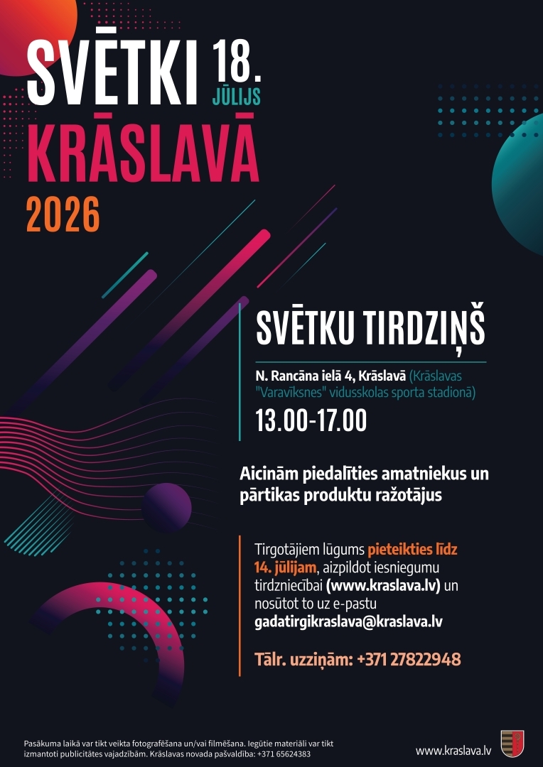 Abstraktas dažādu krāsu līnijas un ģeometriskās formas. Pasākuma afiša