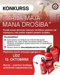 Ugunsdzēšamie aparāti un dūmu detektors. Konkursa afiša