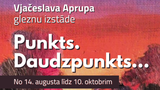 Abstraktas gleznas fragments sarkanos, violetos un tumšos toņos. Pasākuma afiša