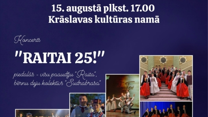 Foto kolāža ar dejotājiem dažādos pasākumos. Pasākuma afiša
