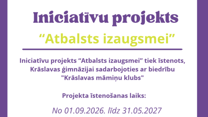 Projekta dalībnieku logo un teksts uz balti-violeta fona. Pasākuma afiša