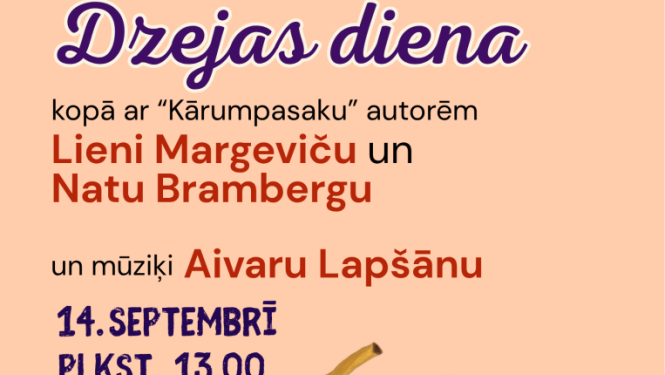 Mazi pasaku tēli košos tērpos. Pasākuma afiša