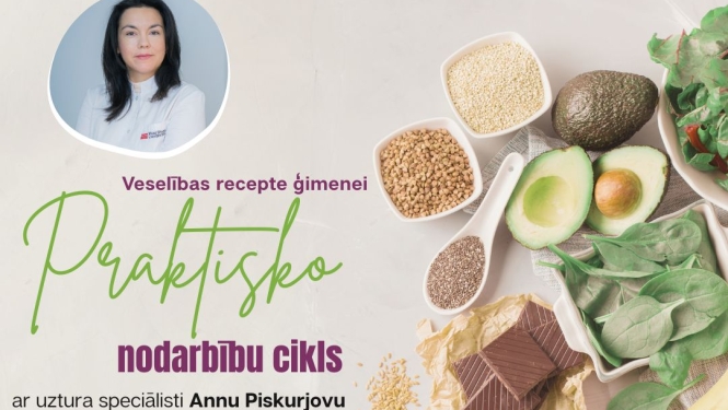 Veselīgi produkti un uztura speciālistes foto. Pasākuma afiša.