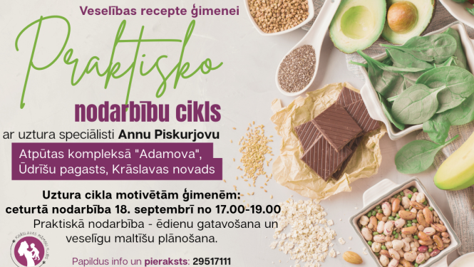 Veselīgi produkti un uztura speciālistes foto. Pasākuma afiša.