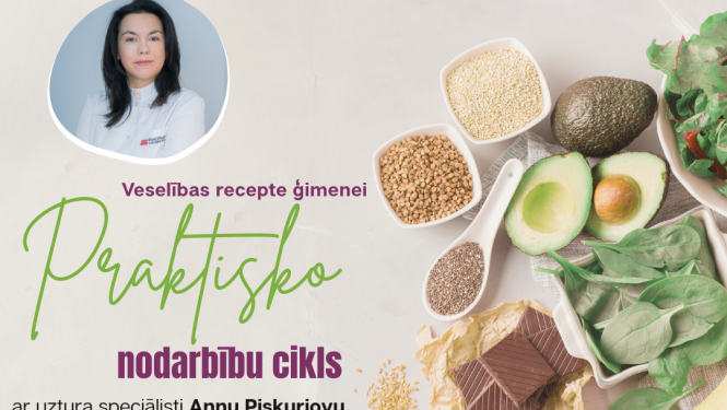Veselīgi produkti un uztura speciālistes foto. Pasākuma afiša.