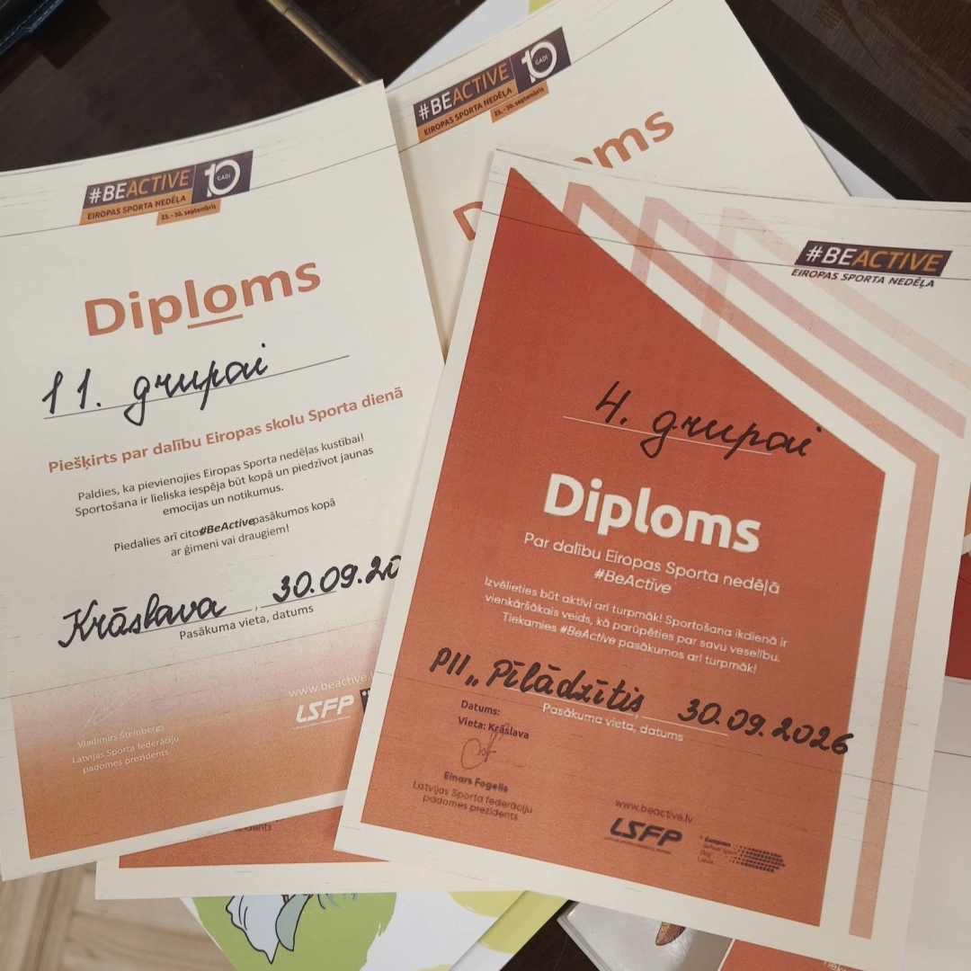 Diplomi par dalību Eiropas Sporta nedēļas aktivitātēs