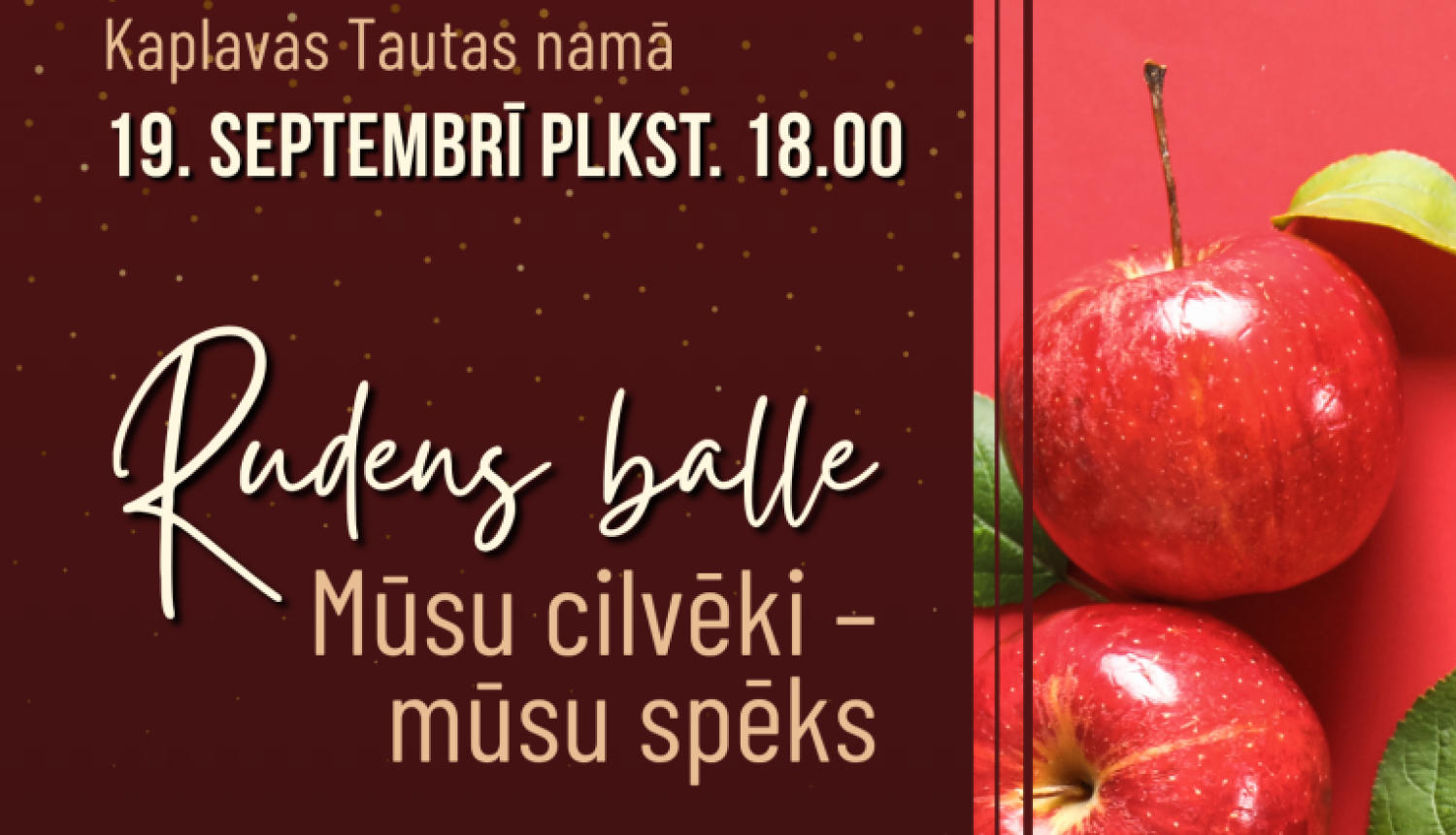 Sarkani āboli uz sarkana fona ar lampiņu virtenēm. Pasākuma afiša
