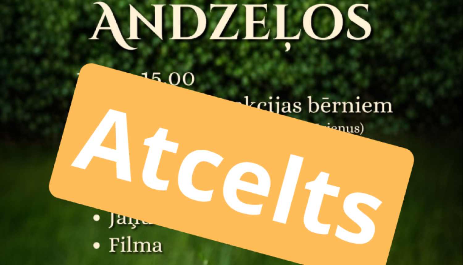 Pļavas ziedu vainags uz akmens. Atcelta pasākuma afiša