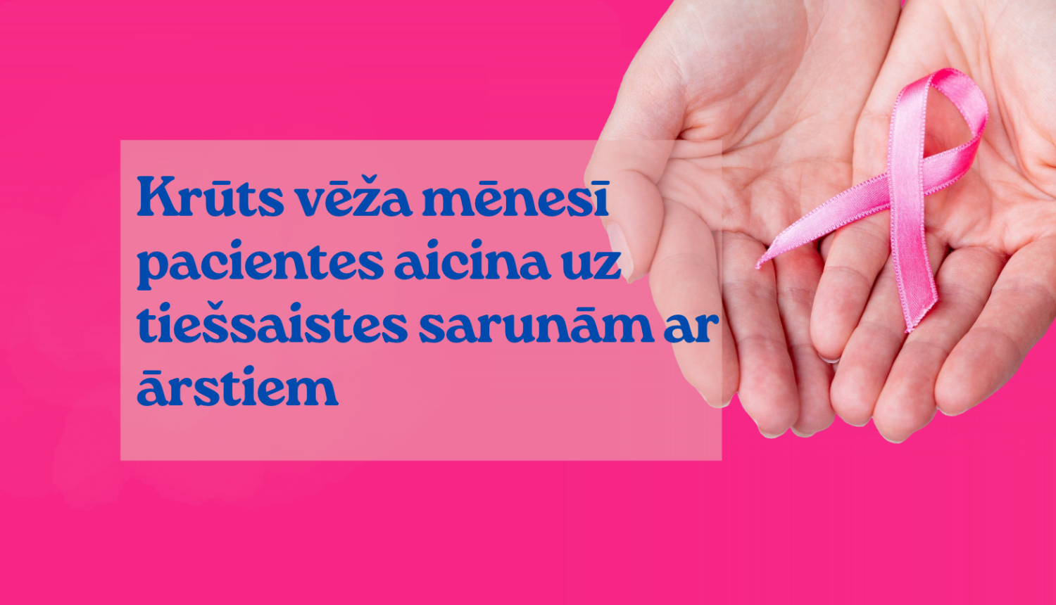 Plaukstas uz rozā fona tur rozā lentīti