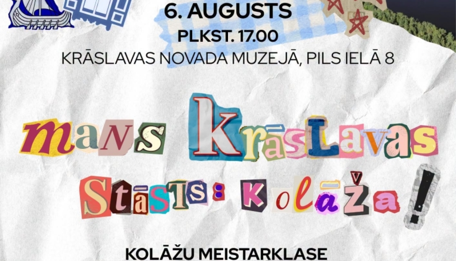 Kolāža ar Krāslavas simboliem, vietām un notikumiem. Pasākuma afiša