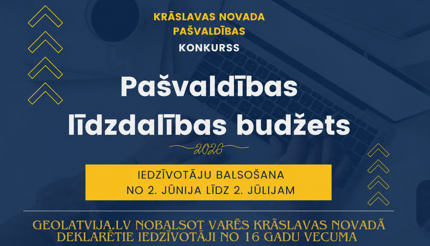 Cilvēks strādā ar datoru. Projektu konkursa vizuālis.