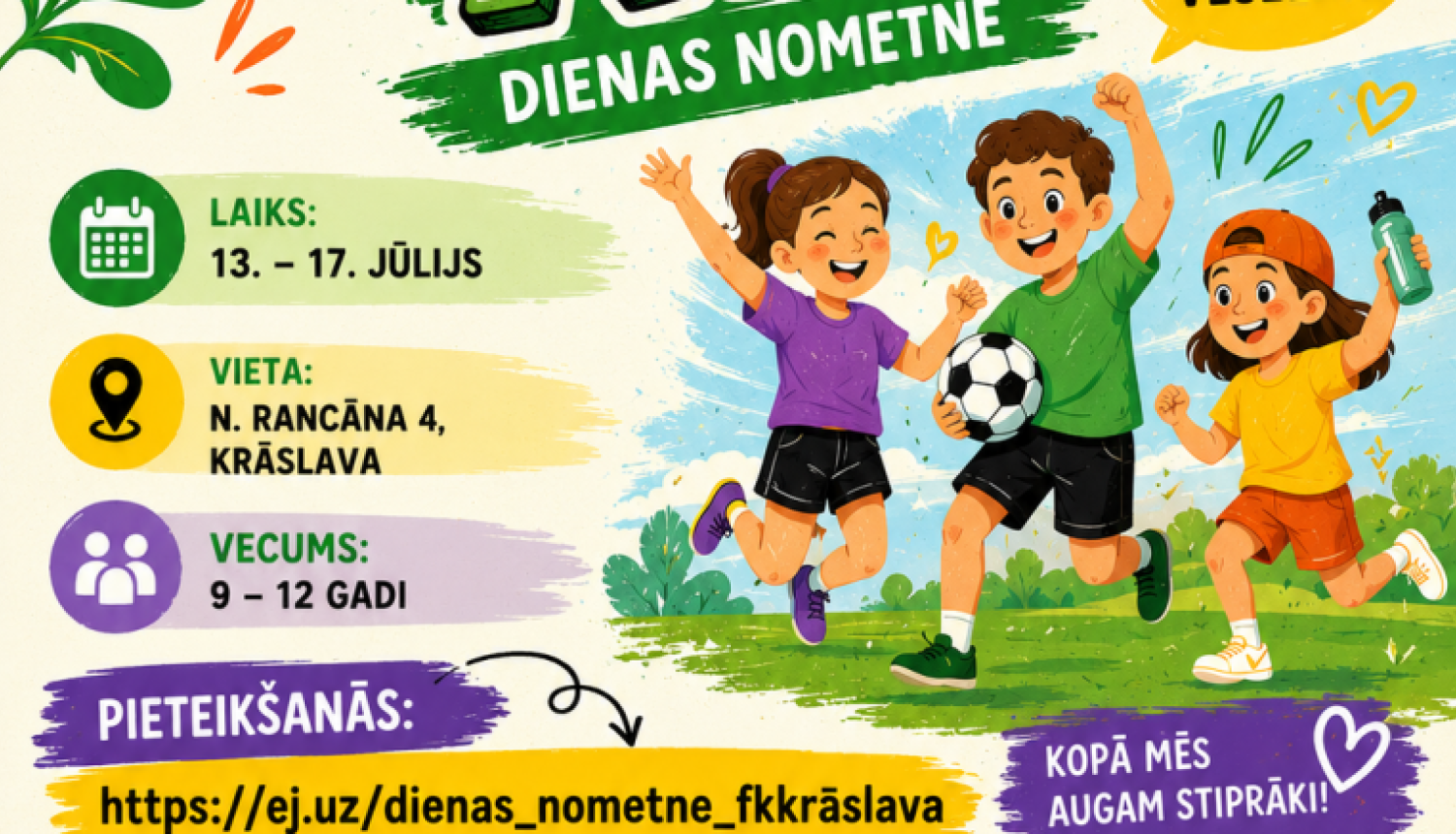 Priecīgu bērnu un sporta aktivitāšu ilustrācijas. Pasākuma afiša