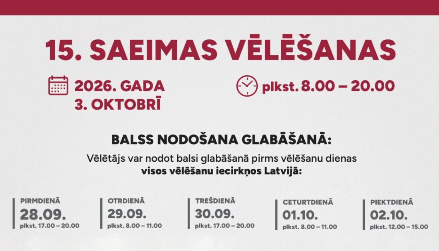 15. Saeimas vēlēšanu grafiks