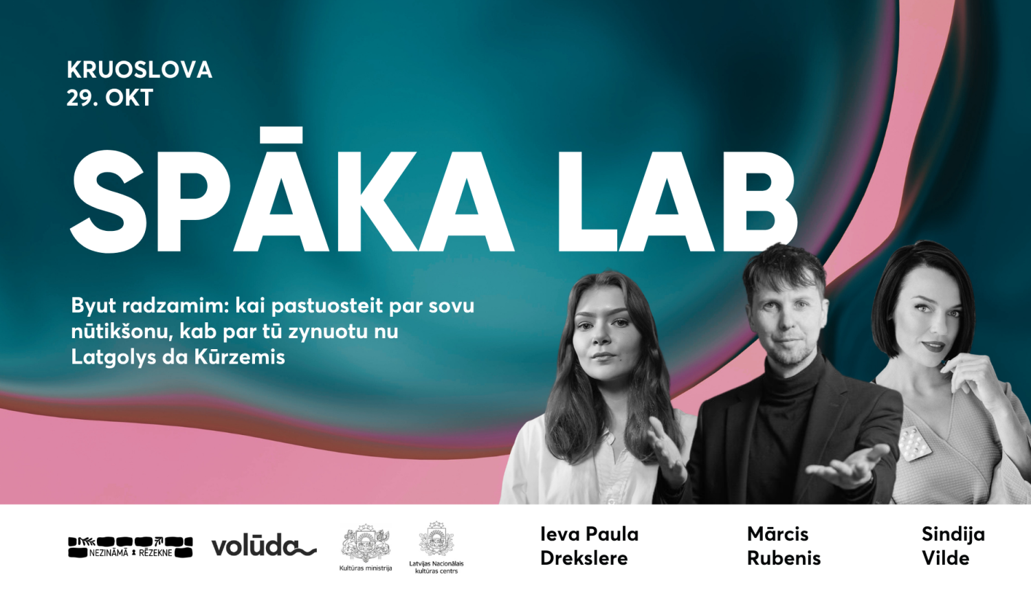 Pasākuma vizuālis ar lektoru fotogrāfijām
