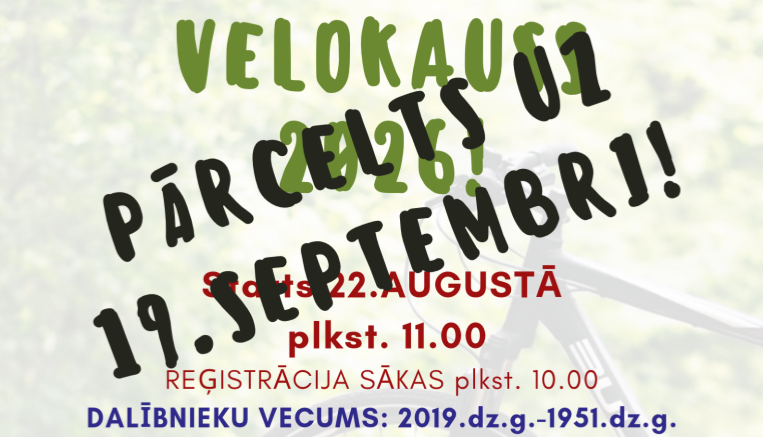 Velosipēds uz lauku ceļa. Pasākuma afiša