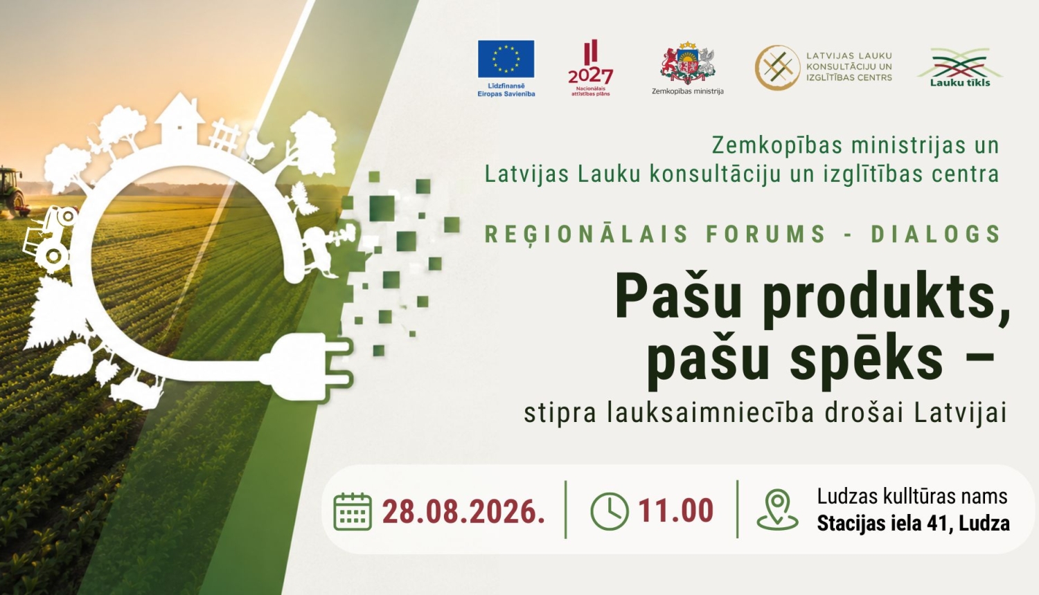Lauksaimniecības lauku ainava. Pasākuma afiša