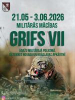 Bruņots karavīrs. Militāro mācību “Grifs VII” afiša