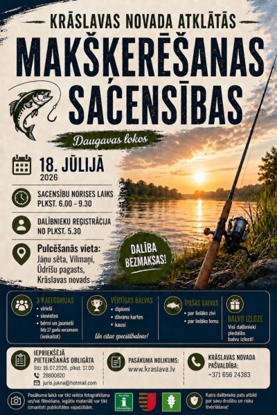 Makšķere uz upes un saullēkta fona. Pasākuma afiša